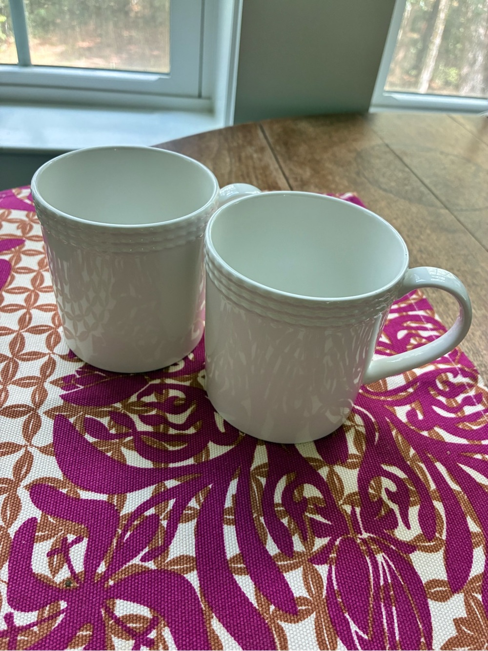 Kate Spade Wickford White Ceramic Mugs with Beaded Rim - Classic Home Dining
